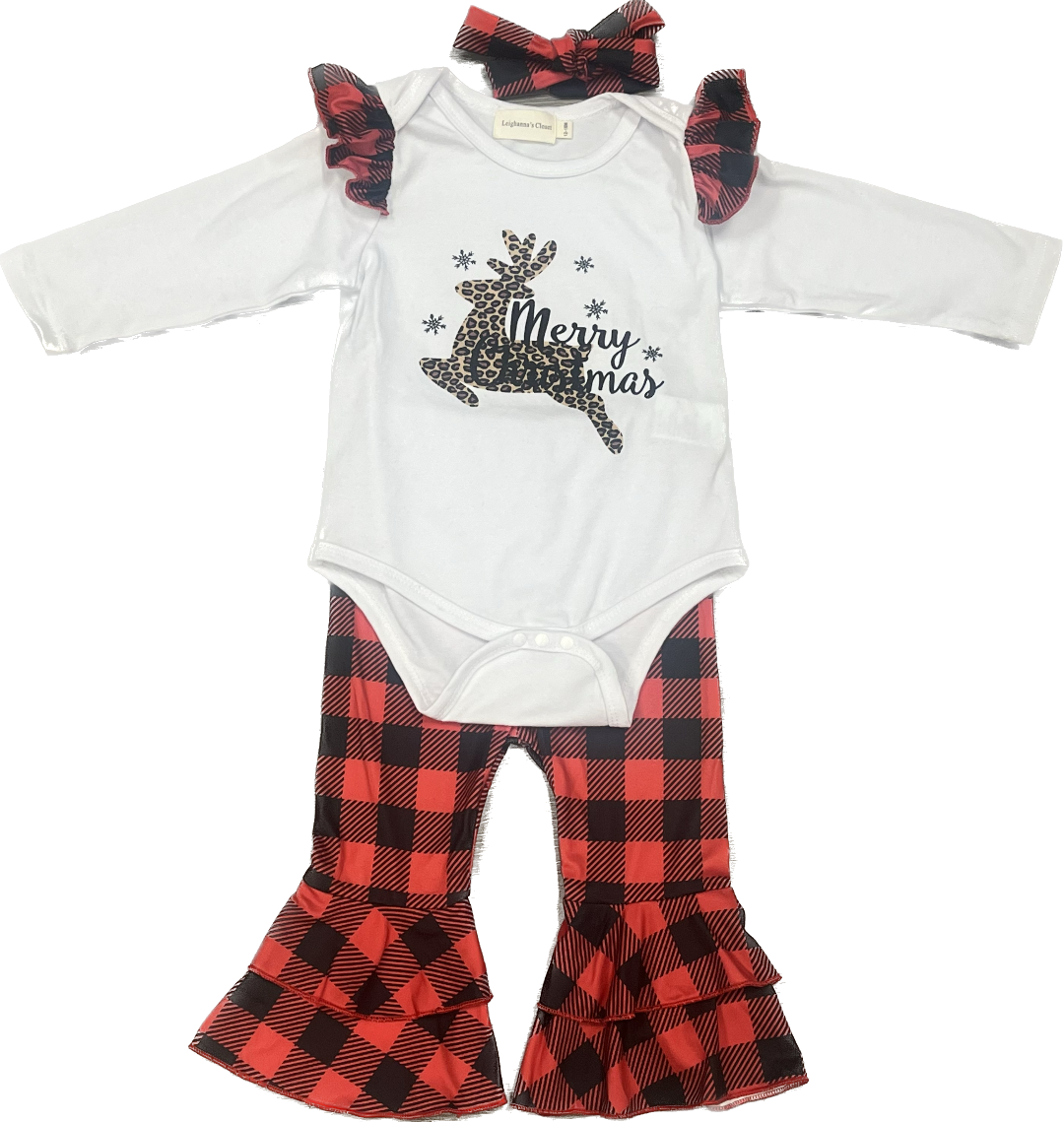 Merry Christmas Onesie with Flair Pants and Matching Bow