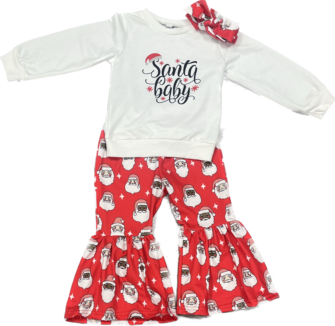 Christmas Santa Baby Sweatshirt with Flair Pants and Bow