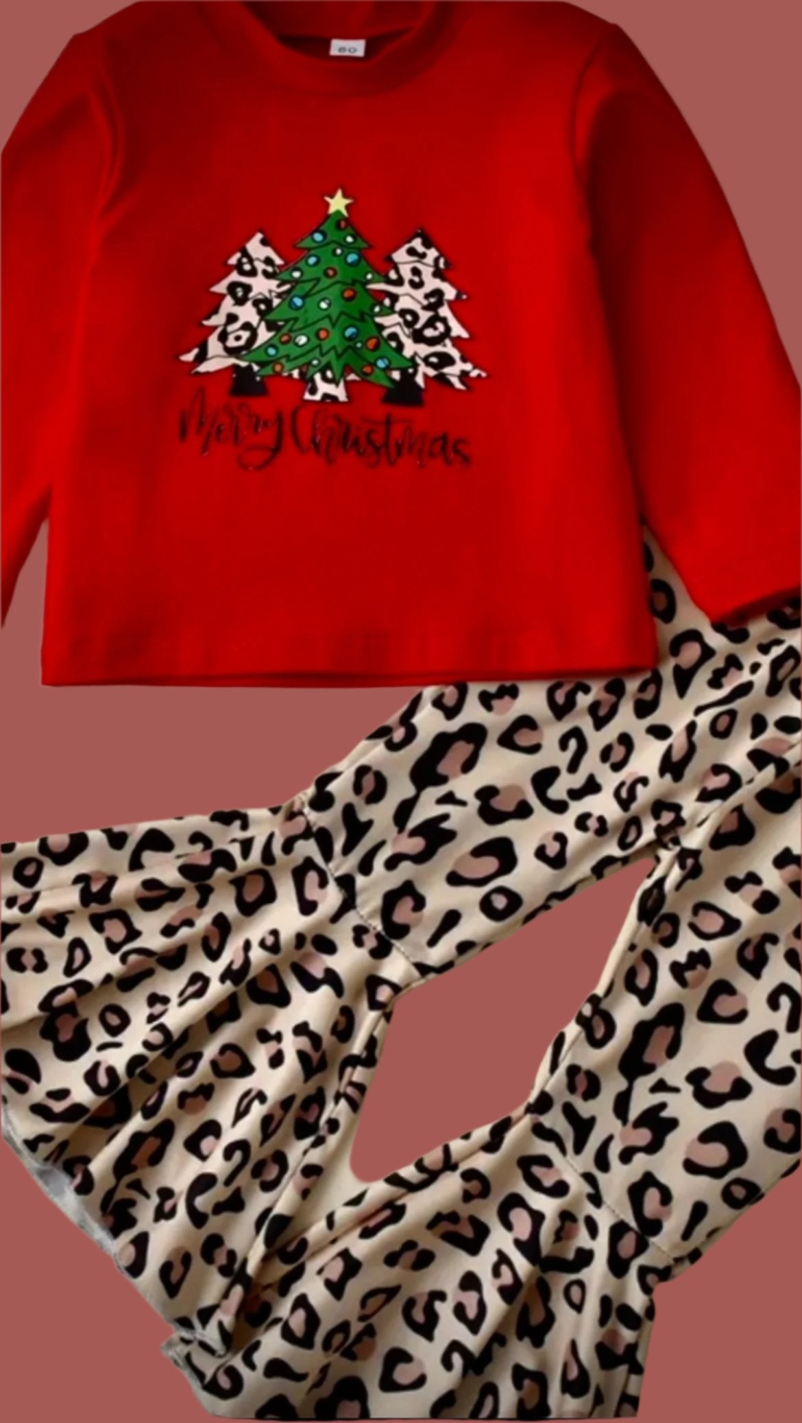 Girls Christmas Leopard Flare Set