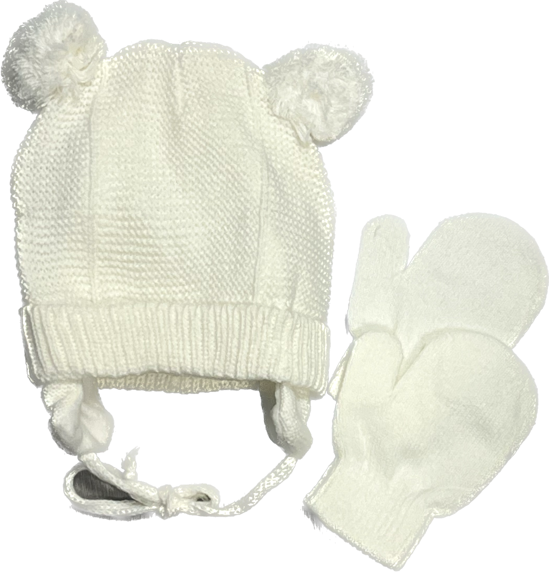 Baby’s POM Hat with matching Mittens