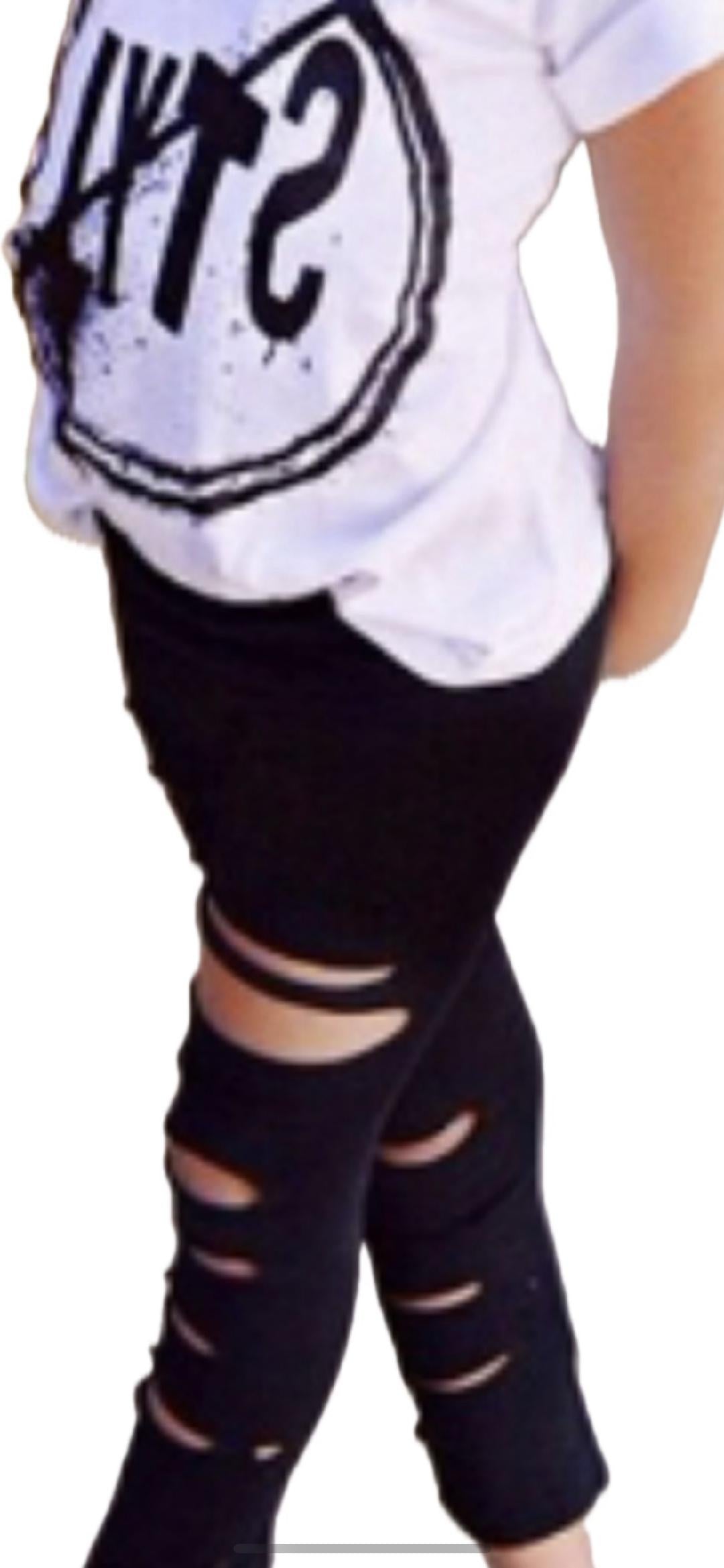 Girls Distressed Leggings Set