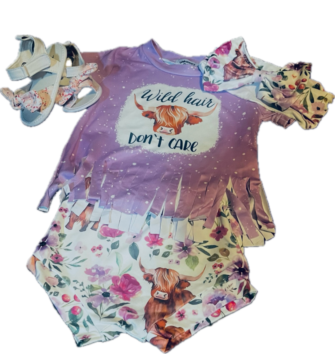 Girls Wild Hair Don't Care Short Set with Bow