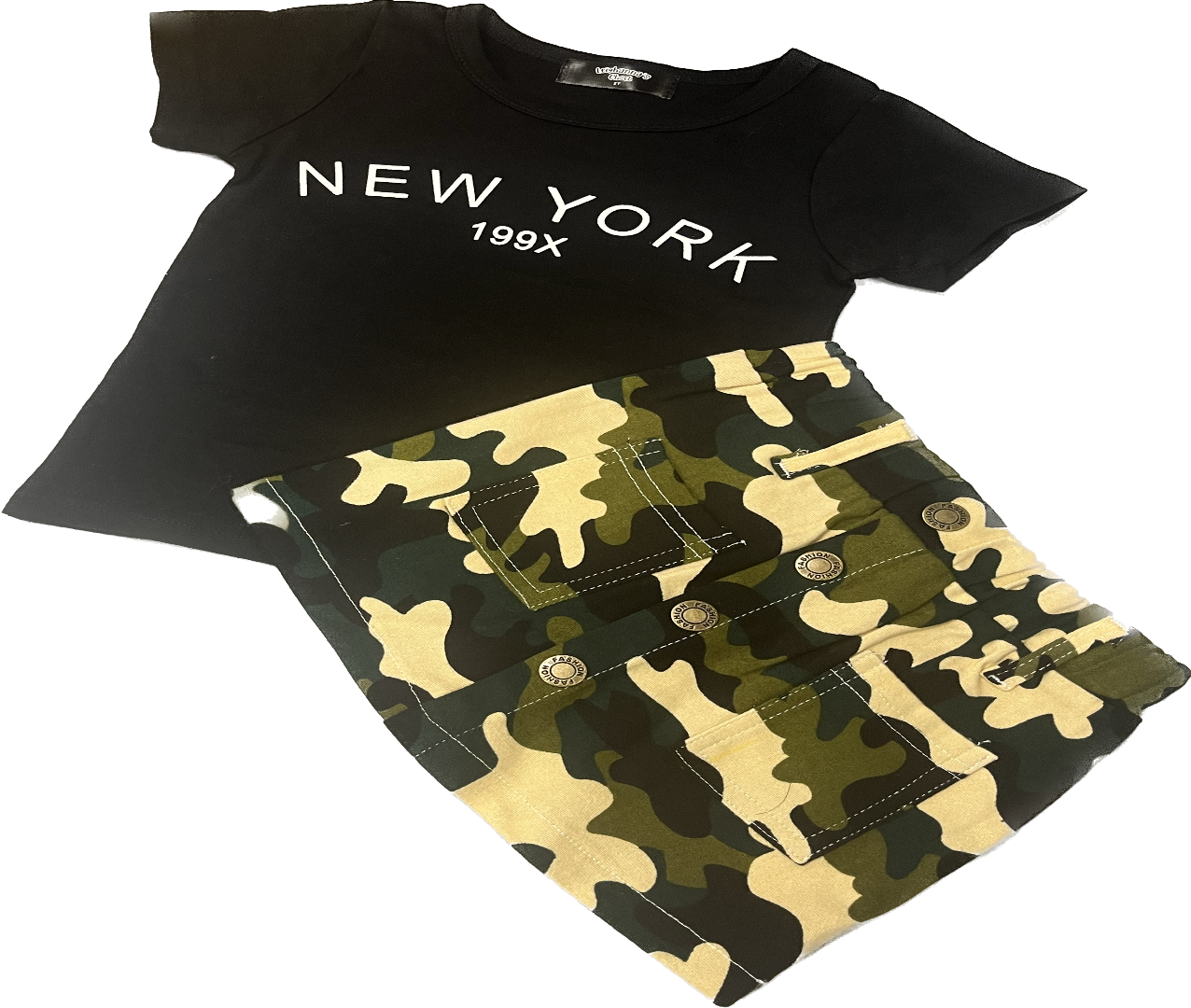 Black Shirt and Camo Skirt Set