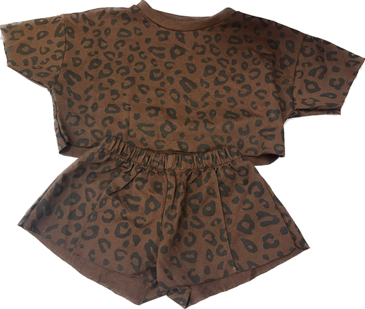 Cheetah Shirt and Shorts Set (Dark Brown)