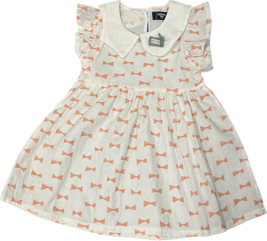 White and Coral Pink Bow Dress